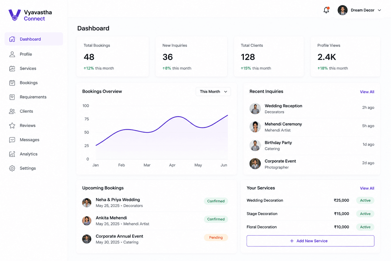 Vyavastha Connect Dashboard