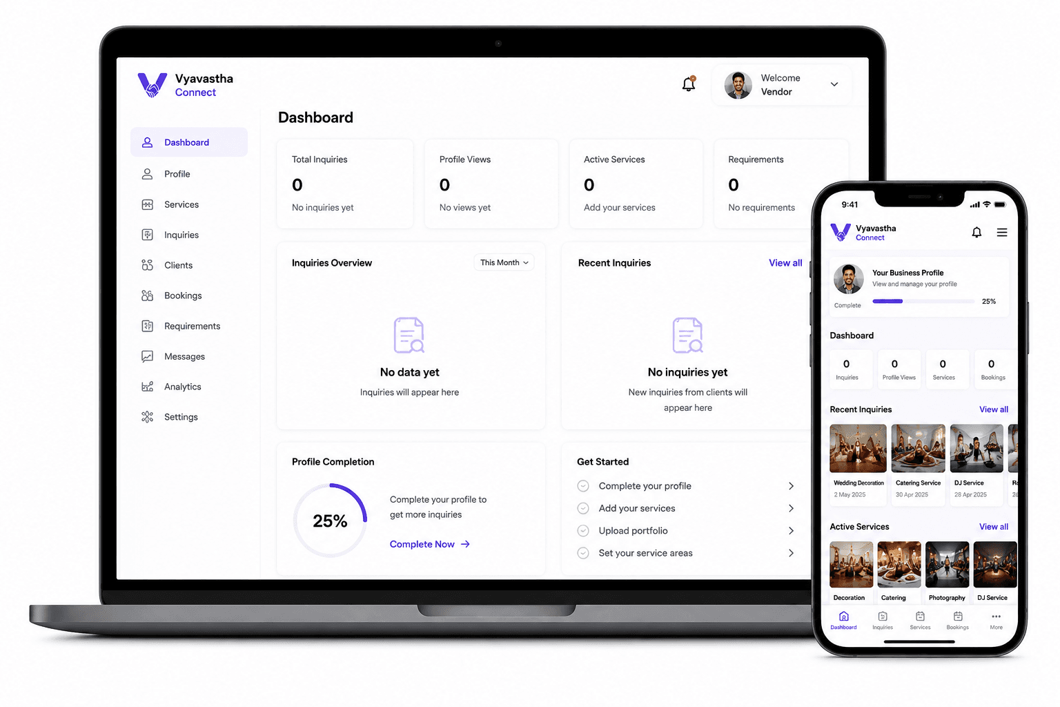 Vyavastha Connect dashboard mockup